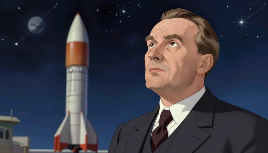 A portrait of Konstantin Tsiolkovsky, the pioneer of space exploration. He is depicted in professional attire, wearing a dark suit with a white shirt and a classic tie, showcasing his distinguished demeanor. The foreground features Tsiolkovsky thoughtfully gazing upwards, reflecting his visionary spirit. In the middle ground, include a vintage rocket model, symbolizing his groundbreaking ideas about space travel. The background features a starry night sky filled with celestial bodies, conveying the vast possibilities of the universe he envisioned. The lighting is soft and warm, highlighting Tsiolkovsky's face while enhancing the dreamy atmosphere of exploration. The image is clear, vibrant, and conveys a sense of inspiration and curiosity, designed by Debsie. A portrait of Konstantin Tsiolkovsky, the pioneer of space exploration. He is depicted in professional attire, wearing a dark suit with a white shirt and a classic tie, showcasing his distinguished demeanor. The foreground features Tsiolkovsky thoughtfully gazing upwards, reflecting his visionary spirit. In the middle ground, include a vintage rocket model, symbolizing his groundbreaking ideas about space travel. The background features a starry night sky filled with celestial bodies, conveying the vast possibilities of the universe he envisioned. The lighting is soft and warm, highlighting Tsiolkovsky's face while enhancing the dreamy atmosphere of exploration. The image is clear, vibrant, and conveys a sense of inspiration and curiosity, designed by Debsie.