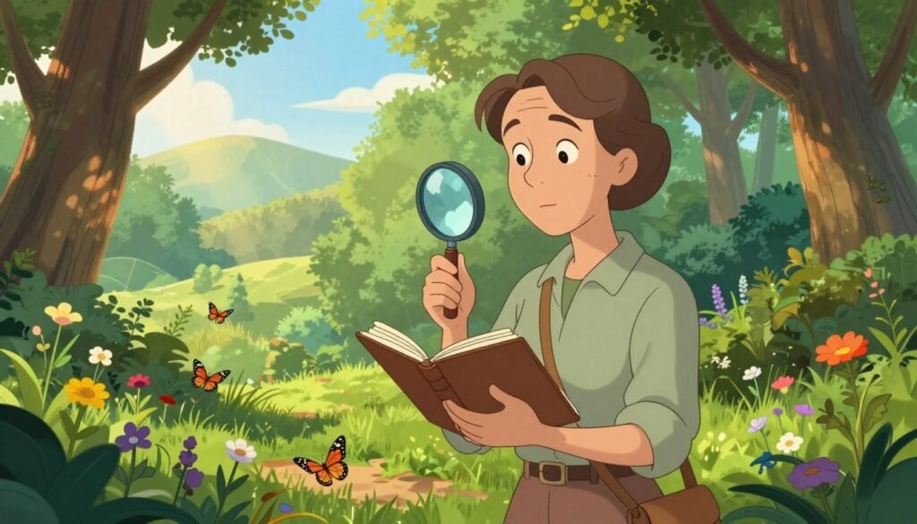 A serene outdoor scene depicting Rachel Carson, the pioneer of environmental science, standing in a lush, green forest. In the foreground, she holds a notebook and a magnifying glass, dressed in modest casual clothing that reflects her era. Her expression is thoughtful and contemplative, embodying her dedication to nature. In the middle ground, various flora and fauna, like colorful wildflowers and butterflies, represent biodiversity, while sunlight filters through the trees, casting a warm, golden glow. The background features distant hills under a clear blue sky, evoking a sense of peace and harmony with nature. The overall atmosphere is inspiring and hopeful, emphasizing the importance of environmental preservation. The image is bright and colorful, professionally styled in a way that captures the essence of Rachel Carson’s legacy. Debsie. A serene outdoor scene depicting Rachel Carson, the pioneer of environmental science, standing in a lush, green forest. In the foreground, she holds a notebook and a magnifying glass, dressed in modest casual clothing that reflects her era. Her expression is thoughtful and contemplative, embodying her dedication to nature. In the middle ground, various flora and fauna, like colorful wildflowers and butterflies, represent biodiversity, while sunlight filters through the trees, casting a warm, golden glow. The background features distant hills under a clear blue sky, evoking a sense of peace and harmony with nature. The overall atmosphere is inspiring and hopeful, emphasizing the importance of environmental preservation. The image is bright and colorful, professionally styled in a way that captures the essence of Rachel Carson’s legacy. Debsie.