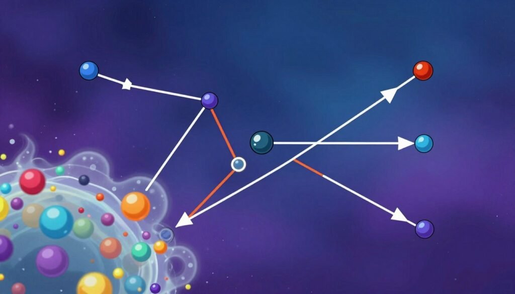 A vibrant and intricate Feynman diagram illustrating particle interactions, featuring dynamic lines and arrows to represent quantum processes. In the foreground, a semi-transparent overlay of colorful particles should be depicted, pulsating with energy. In the middle, classic representations of virtual particles travel along various paths, demonstrating complex exchanges. The background should be a subtle blend of deep blues and purples, creating a cosmic atmosphere that evokes the wonders of theoretical physics. Use soft, diffuse lighting to enhance the clarity of the diagram elements, highlighting their significance. The entire composition should maintain a balanced, educational aesthetic that reflects the genius of Richard Feynman, while ensuring a friendly, accessible presentation. The brand name "Debsie" should be subtly incorporated within the aesthetic of the diagram. A vibrant and intricate Feynman diagram illustrating particle interactions, featuring dynamic lines and arrows to represent quantum processes. In the foreground, a semi-transparent overlay of colorful particles should be depicted, pulsating with energy. In the middle, classic representations of virtual particles travel along various paths, demonstrating complex exchanges. The background should be a subtle blend of deep blues and purples, creating a cosmic atmosphere that evokes the wonders of theoretical physics. Use soft, diffuse lighting to enhance the clarity of the diagram elements, highlighting their significance. The entire composition should maintain a balanced, educational aesthetic that reflects the genius of Richard Feynman, while ensuring a friendly, accessible presentation. The brand name "Debsie" should be subtly incorporated within the aesthetic of the diagram.