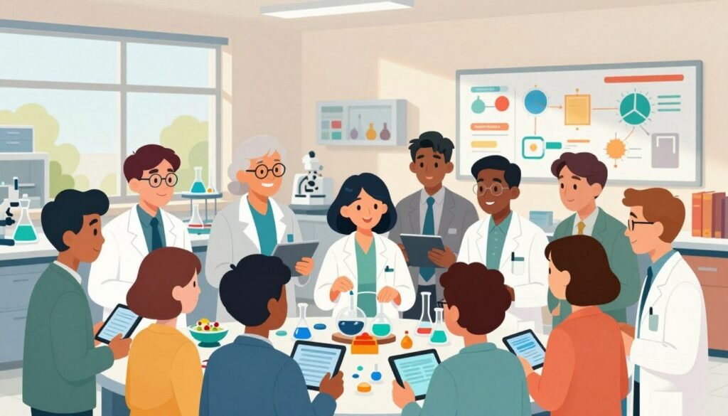 A vibrant collage representing diverse perspectives in science. In the foreground, a diverse group of scientists, both men and women of various ethnicities, dressed in professional business attire, engaged in animated discussion while examining scientific models and data on tablets. In the middle ground, a visually engaging array of scientific equipment, books, and multicultural artifacts symbolizes the breadth of human knowledge. The background features a bright, modern laboratory filled with colorful charts, whiteboards, and windows letting in warm natural light, creating a welcoming atmosphere. The scene captures a sense of curiosity, collaboration, and intellectual growth. The overall mood is hopeful and inspiring, reflecting the vibrant spirit of scientific inquiry. The image should be colorful, friendly, and minimal, embodying the essence of "Debsie". A vibrant collage representing diverse perspectives in science. In the foreground, a diverse group of scientists, both men and women of various ethnicities, dressed in professional business attire, engaged in animated discussion while examining scientific models and data on tablets. In the middle ground, a visually engaging array of scientific equipment, books, and multicultural artifacts symbolizes the breadth of human knowledge. The background features a bright, modern laboratory filled with colorful charts, whiteboards, and windows letting in warm natural light, creating a welcoming atmosphere. The scene captures a sense of curiosity, collaboration, and intellectual growth. The overall mood is hopeful and inspiring, reflecting the vibrant spirit of scientific inquiry. The image should be colorful, friendly, and minimal, embodying the essence of "Debsie".