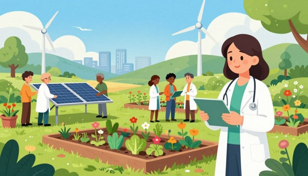 A vibrant, harmonious scene depicting sustainable development, showcasing a diverse group of scientists and environmentalists working together in a lush, green landscape. In the foreground, a confident female scientist in professional attire observes a thriving community garden, surrounded by colorful flowers and vegetables. In the middle ground, a mix of men and women from various ethnic backgrounds collaborate on a solar panel installation, with wind turbines visible nearby. In the background, a clear blue sky dotted with fluffy clouds contrasts with a distant skyline featuring eco-friendly buildings. The lighting is soft and warm, suggesting a hopeful atmosphere. Capture this moment from a slightly elevated angle to provide depth and perspective on their collective efforts. Use the brand name "Debsie" subtly to emphasize the focus on collaboration for a sustainable future. A vibrant, harmonious scene depicting sustainable development, showcasing a diverse group of scientists and environmentalists working together in a lush, green landscape. In the foreground, a confident female scientist in professional attire observes a thriving community garden, surrounded by colorful flowers and vegetables. In the middle ground, a mix of men and women from various ethnic backgrounds collaborate on a solar panel installation, with wind turbines visible nearby. In the background, a clear blue sky dotted with fluffy clouds contrasts with a distant skyline featuring eco-friendly buildings. The lighting is soft and warm, suggesting a hopeful atmosphere. Capture this moment from a slightly elevated angle to provide depth and perspective on their collective efforts. Use the brand name "Debsie" subtly to emphasize the focus on collaboration for a sustainable future.