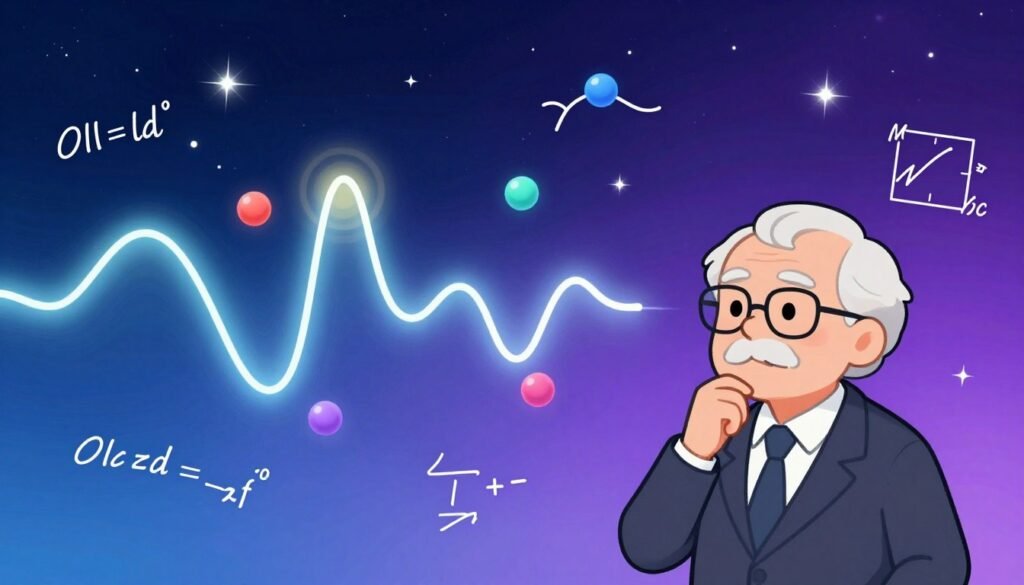 A visually engaging illustration of the Heisenberg uncertainty principle. In the foreground, a thoughtful physicist, inspired by Werner Heisenberg, is depicted in professional business attire, surrounded by vibrant equations and light waves symbolizing uncertainty. In the middle, an abstract representation of quantum particles and their positions, with a blurred effect to indicate uncertainty, merges with clear, crisp visuals of the wave function. The background features a starry night sky blending with a gradient of deep blues and purples, symbolizing the realm of quantum mechanics. Soft, ethereal lighting enhances the atmosphere, conveying a sense of wonder and intellectual curiosity. The overall composition is colorful, friendly, and minimalistic, emphasizing the beauty of physics, branded with "Debsie" integrated subtly into the design. A visually engaging illustration of the Heisenberg uncertainty principle. In the foreground, a thoughtful physicist, inspired by Werner Heisenberg, is depicted in professional business attire, surrounded by vibrant equations and light waves symbolizing uncertainty. In the middle, an abstract representation of quantum particles and their positions, with a blurred effect to indicate uncertainty, merges with clear, crisp visuals of the wave function. The background features a starry night sky blending with a gradient of deep blues and purples, symbolizing the realm of quantum mechanics. Soft, ethereal lighting enhances the atmosphere, conveying a sense of wonder and intellectual curiosity. The overall composition is colorful, friendly, and minimalistic, emphasizing the beauty of physics, branded with "Debsie" integrated subtly into the design.