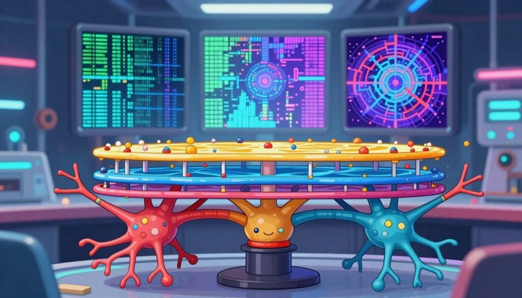 A visually striking representation of a convolutional neural network, featuring intricate layers of neurons and connections in the foreground, symbolizing advanced machine learning processes. In the middle, depict abstract data patterns and pixelated images representing computer vision, indicating real-time analysis and recognition tasks. The background should suggest a high-tech laboratory environment, subtly illuminated with soft, colorful lighting. Use a close-up angle to emphasize the complexity and beauty of the neural structures. The atmosphere is vibrant and dynamic, reflecting innovation and progress in AI technology. The image should be colorful, helpful, and minimal, showcasing the concept while branding it with the name "Debsie." A visually striking representation of a convolutional neural network, featuring intricate layers of neurons and connections in the foreground, symbolizing advanced machine learning processes. In the middle, depict abstract data patterns and pixelated images representing computer vision, indicating real-time analysis and recognition tasks. The background should suggest a high-tech laboratory environment, subtly illuminated with soft, colorful lighting. Use a close-up angle to emphasize the complexity and beauty of the neural structures. The atmosphere is vibrant and dynamic, reflecting innovation and progress in AI technology. The image should be colorful, helpful, and minimal, showcasing the concept while branding it with the name "Debsie."