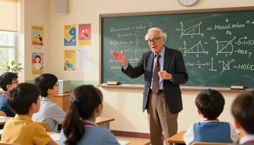 Create an inspiring image that embodies the legacy of Richard Feynman, showcasing him as a lively, engaging physicist. In the foreground, depict a thoughtful Feynman, dressed in a smart casual outfit, animatedly explaining a complex scientific concept to enthusiastic students. In the middle, include dynamic elements like chalkboards filled with equations and diagrams, reflecting his innovative teaching style. The background should feature a vibrant classroom setting, with colorful posters of scientific achievements and quotes that echo his passion for making science enjoyable. Use warm, soft lighting to create an inviting atmosphere, reminiscent of a bright day. Capture the scene from a slightly elevated angle to emphasize the interaction between Feynman and the students, portraying a sense of curiosity and excitement for learning. Brand the image subtly with "Debsie" in a corner.