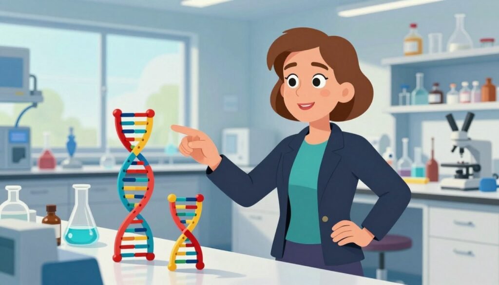 Frances Arnold, a pioneering scientist known for her work in directed evolution, stands confidently in a bright, modern laboratory. In the foreground, she is depicted wearing a smart business attire, interacting with colorful DNA models and laboratory equipment around her. In the middle ground, shelves filled with various scientific tools and glassware reflect her innovative research environment. The background features large windows letting in natural light, illuminating the space and creating a vibrant atmosphere. The mood is energetic and inspiring, showcasing the power of scientific exploration. The image emphasizes her dynamic presence and commitment to shaping the future through her groundbreaking work in evolutionary biology. Colorful and friendly, with a soft focus on the equipment, the scene embodies the essence of cutting-edge research. Debsie. Frances Arnold, a pioneering scientist known for her work in directed evolution, stands confidently in a bright, modern laboratory. In the foreground, she is depicted wearing a smart business attire, interacting with colorful DNA models and laboratory equipment around her. In the middle ground, shelves filled with various scientific tools and glassware reflect her innovative research environment. The background features large windows letting in natural light, illuminating the space and creating a vibrant atmosphere. The mood is energetic and inspiring, showcasing the power of scientific exploration. The image emphasizes her dynamic presence and commitment to shaping the future through her groundbreaking work in evolutionary biology. Colorful and friendly, with a soft focus on the equipment, the scene embodies the essence of cutting-edge research. Debsie.