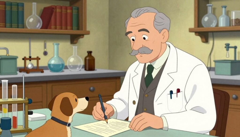 Ivan Pavlov, a distinguished Russian scientist, depicted in a vibrant, scholarly setting. He is in his late 50s, with graying hair, wearing a crisp white lab coat over professional attire, exuding a sense of wisdom and authority. In the foreground, a close-up shows him attentively observing a small dog in a laboratory, representing his famous experiments on classical conditioning. In the middle ground, a table filled with scientific instruments and notes reflects his dedication to research. The background features vintage laboratory shelves filled with books and glassware, with soft, warm lighting illuminating the scene, creating a friendly yet professional atmosphere. The image captures the essence of behavioral psychology while being colorful and engaging, designed for a thoughtful appreciation of Pavlov’s contributions to science. Debsie. Ivan Pavlov, a distinguished Russian scientist, depicted in a vibrant, scholarly setting. He is in his late 50s, with graying hair, wearing a crisp white lab coat over professional attire, exuding a sense of wisdom and authority. In the foreground, a close-up shows him attentively observing a small dog in a laboratory, representing his famous experiments on classical conditioning. In the middle ground, a table filled with scientific instruments and notes reflects his dedication to research. The background features vintage laboratory shelves filled with books and glassware, with soft, warm lighting illuminating the scene, creating a friendly yet professional atmosphere. The image captures the essence of behavioral psychology while being colorful and engaging, designed for a thoughtful appreciation of Pavlov’s contributions to science. Debsie.